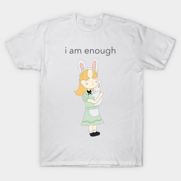 Cute Girl with Bunny Inspirational Affirmation T-Shirt by WBArtwork